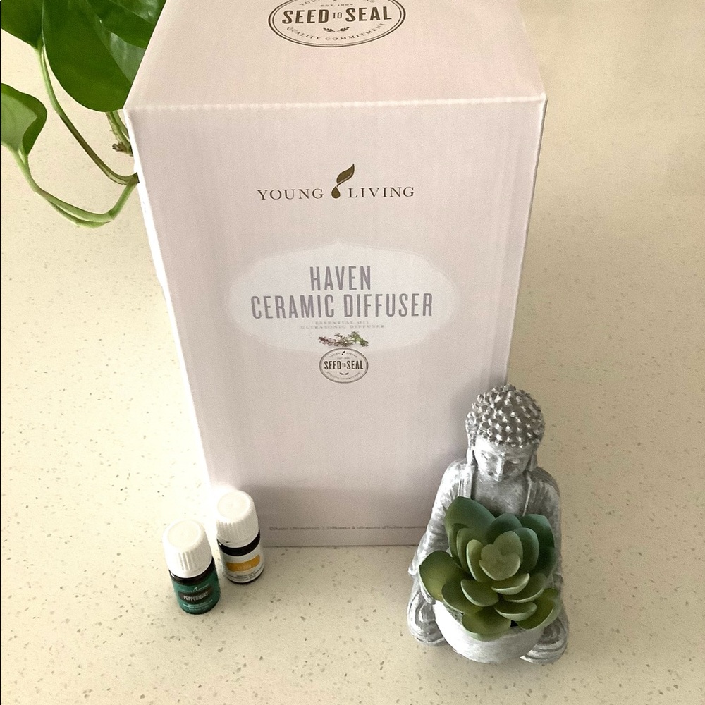 DIFFUSER CERAMIC HAVEN YOUNG LIVING NEW INCLUDES TWO OILS - Picture 3 of 9